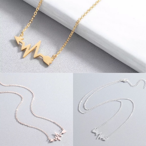 Stainless Steel Heartbeat Arrow Necklace - Picture 2 of 6